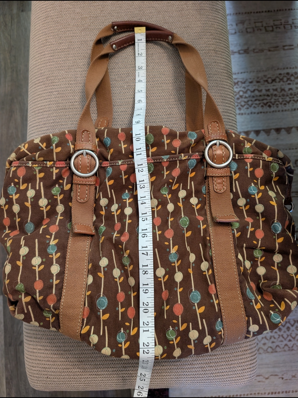 Fossil Brown Patterned Canvas Tote with Leather Trim - Picture 10 of 10